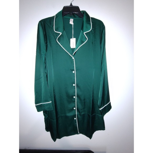 Bare Necessities Other - Bare Necessities Emerald Green Satin Nightshirt Long Sleeve Sleep Shirt Small